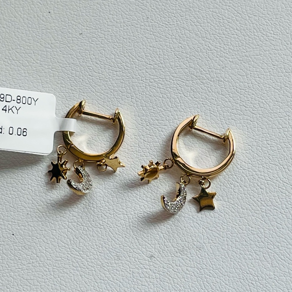 Gold Star and Diamond Moon Earrings